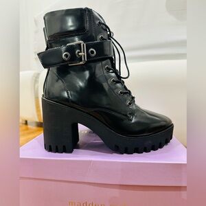 Madden Girl Black Glossy Lace-Up Boots